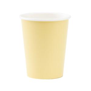 Feestbekers met hoesjes - 8x - lichtgeel - papier - 250ml