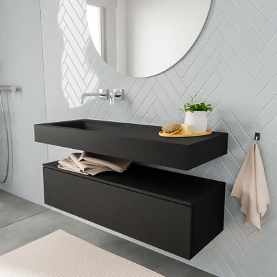 Mondiaz Alan badmeubel 120 cm urban 1 lade vrijhangend wastafel links zonder kraangat zwart