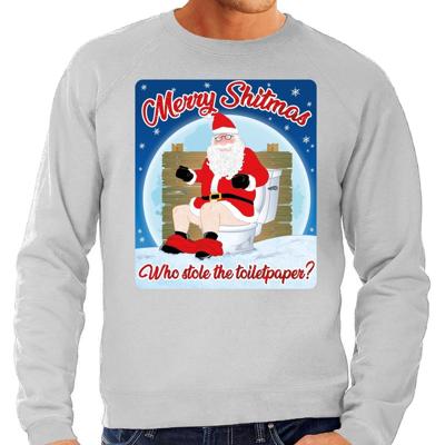 Foute Kersttrui sweater - Merry Shitmas - Who stole the toiletpaper - grijs - heren - kerstkleding Foute Kersttrui sweater - Merry Shitmas - Who stole the toiletpaper - grijs - heren - kerstkleding