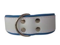 Leren hondenhalsband wit / lichtblauw