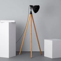 Vloerlamp driepoot 'Sam' industrieel bamboe hout E27 fitting zwart 168cm Vloerlamp driepoot 'Sam' industrieel bamboe hout E27 fitting zwart 168cm
