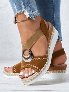 Metal Woven Wedge Platform Roman Sandals