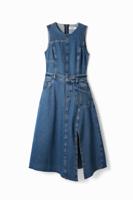 Mouwloze denim jurk met verstelbare taille. - BLUE - XS