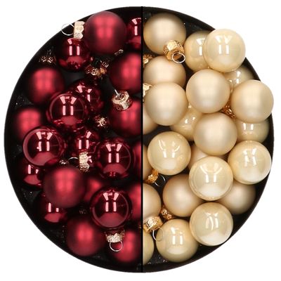 Mini kerstballen - 48x st - donkerrood en champagne - 2,5 cm - glas