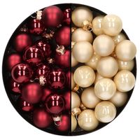 Mini kerstballen - 48x st - donkerrood en champagne - 2,5 cm - glas - thumbnail