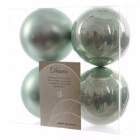 Decoris Kerstballen - 4 st - mintgroen - kunststof mat/glans - 10cm - thumbnail