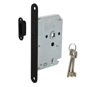INTERSTEEL Woningbouw magneet klavier dag- en nachtslot 55mm, voorplaat afgerond zwart, 20x175, doorn 50mm incl | Mtools