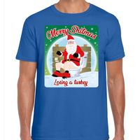 Fout kerst t-shirt merry shitmas turkey blauw voor heren - thumbnail