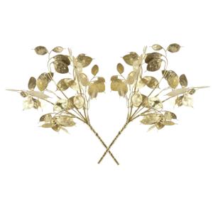 Kunsttakken/kunstbloemen - 2x st - Lunaria - goud - 40 cm - kunststof