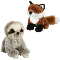 Knuffeldieren set vos en luiaard pluche knuffels 18 cm