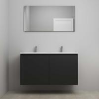 On-Line Badkamermeubelset - 120 cm - Voorgemonteerd - Greeploos 2 Deuren - Acryl Wastafel - 2 Kraangaten - Spiegel - Mat Zwart