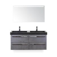 Seville Badmeubelset 120 cm - 4 laden Beton Antraciet - Wastafel Lucca Dubbel - met Sence Spiegel