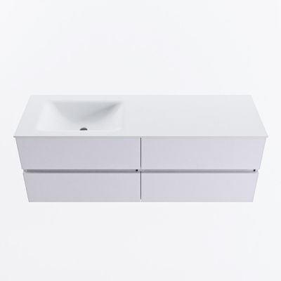 MONDIAZ VICA 140cm badmeubel onderkast Cale 4 lades. Wastafel CLOUD links 1 kraangat, kleur Talc.