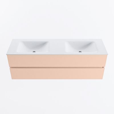 MONDIAZ VICA 150cm badmeubel onderkast Rosee 2 lades. Wastafel CLOUD dubbel 2 kraangaten, kleur Talc.