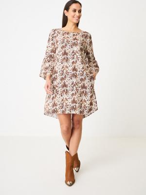 Linnen jurk met bloemenprint en strik op de rug