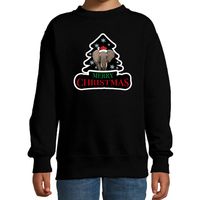 Dieren kersttrui olifant zwart kinderen - Foute olifanten kerstsweater