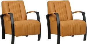 Set van 2 Lichtcognac leren industriële stalen fauteuils Glamour - Toledo Leer Sabbia (lichtcognac leer)