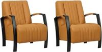 Set van 2 Lichtcognac leren industriële stalen fauteuils Glamour - Toledo Leer Sabbia (lichtcognac leer)