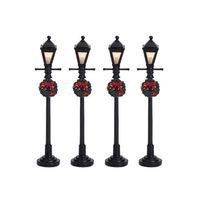 Lemax - 'Gas Lantern Street Lamp' - Set van 4 stuks - Verlicht accessoire - Exclusief adapter (werkt ook op batterijen)