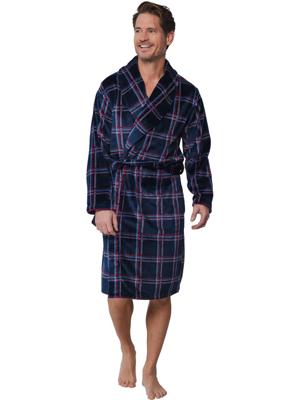 Heren fleece badjas - Donkerblauwe warme badjas mannen