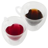 Ruhhy Thee/Koffie glas - 2x - 240 ml - transparant - dubbelwandig - 10 x 10 cm - hartvormig