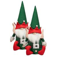 Krist+ kerstelf knuffels - 2x - 35 cm - pluche - groen/rood - kerstknuffel elf