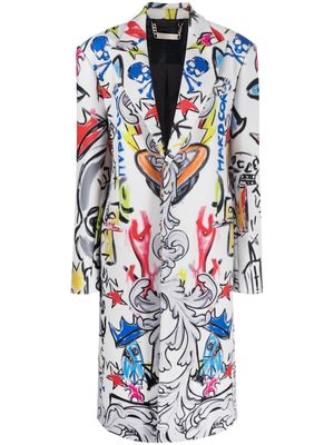 Philipp Plein manteau boutonné Agnelli à imprimé graffiti - Blanc
