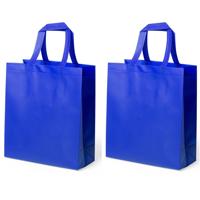 Draagtas - 2x stuks - schoudertas - boodschappentas met hengsels - blauw - 35 x 40 x 15 cm - polyest