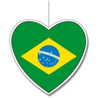 Brazilie vlag hangdecoratie hartjes vorm karton 14 cm