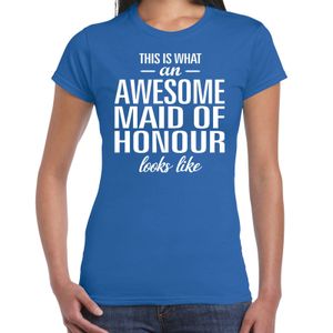 Awesome maid of honour/getuige cadeau t-shirt blauw dames