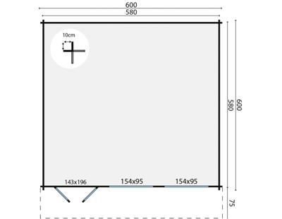 Blokhut - Tuinhuis Helle | 44 mm | vuren bruin geïmpregneerd