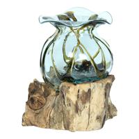 Bruin Glas met Drijfhout Decoratie, Middelgroot, Sarana - thumbnail