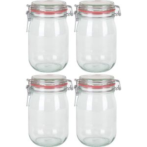 4x Weckpotten/inmaakpotten 1000 ml/1 liter met beugelsluiting