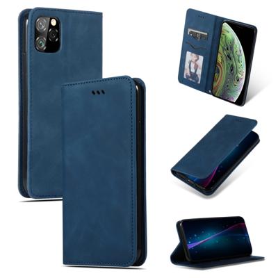 Retro huid voelen Business magnetische horizontale Flip lederen case voor iPhone 11 Pro (marineblauw)