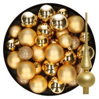 Kerstversiering kunststof kerstballen met piek goud 6-8-10 cm pakket van 42x stuks - thumbnail