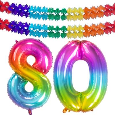 Folat Verjaardag Leeftijd folieballon - 80 jaar - multi kleuren - 86 cm - incl 2x slingers Folat Verjaardag Leeftijd folieballon - 80 jaar - multi kleuren - 86 cm - incl 2x slingers