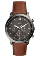 Fossil FS5512 Horloge Neutra Chrono staal-leder grijs-bruin 40 mm - thumbnail