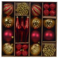 Kerstballen en ornamenten set - 46-delig - rood/goud - kunststof - kerstboomversiering