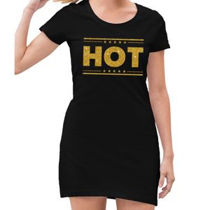 Zwart jurkje met gouden letters hot voor dames XL (44)  -