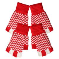 Vingerloze handschoenen - 2x paars - rood/wit geblokt - Branbant thema - verkleed handschoen