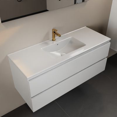 MONDIAZ AIVY 120cm badmeubel Talc, wastafel glanzend wit keramiek midden 1 kraangat (M60103 - AI-M120TAMI)