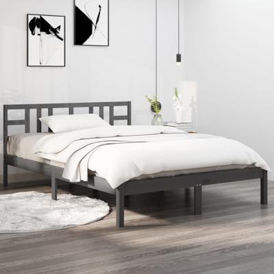 Bedframe massief hout grijs 200x200 cm