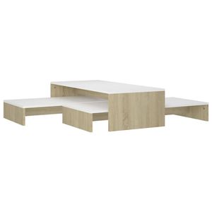 The Living Store Salontafelset - Hout - 100 x 100 x 26.5 cm - Wit en sonoma eiken