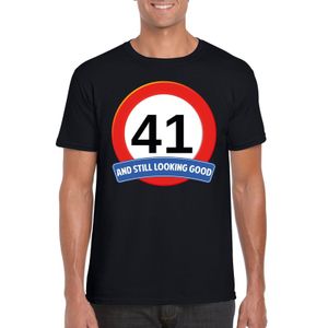 Verkeersbord 41 jaar t-shirt zwart heren