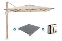 Platinum Challenger parasol Premium T2 3,5x2,6 m. - Champagne Teak - met verrijdbare parasolvoet en hoes Platinum Challenger parasol Premium T2 3,5x2,6 m. - Champagne Teak - met verrijdbare parasolvoet en hoes