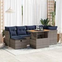 7-delige Loungeset met kussens poly rattan acacia zwart