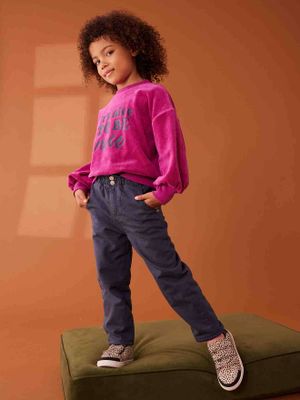 Paperbag-broek voor meisjes met fleece voering nachtblauw
