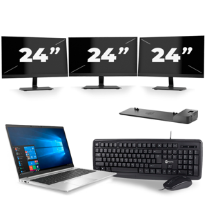 HP EliteBook 850 G7 - Intel Core i7-10e Generatie - 15 inch - 16GB RAM - 256GB SSD - Windows 11 + 3x 24 inch Monitor