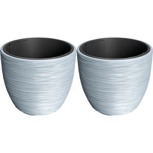 Plantenpot/bloempot Furu Stripes - 2x - buiten/binnen - kunststof - antraciet - D35 x H35 cm