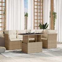 6-delige Loungeset met kussens poly rattan beige